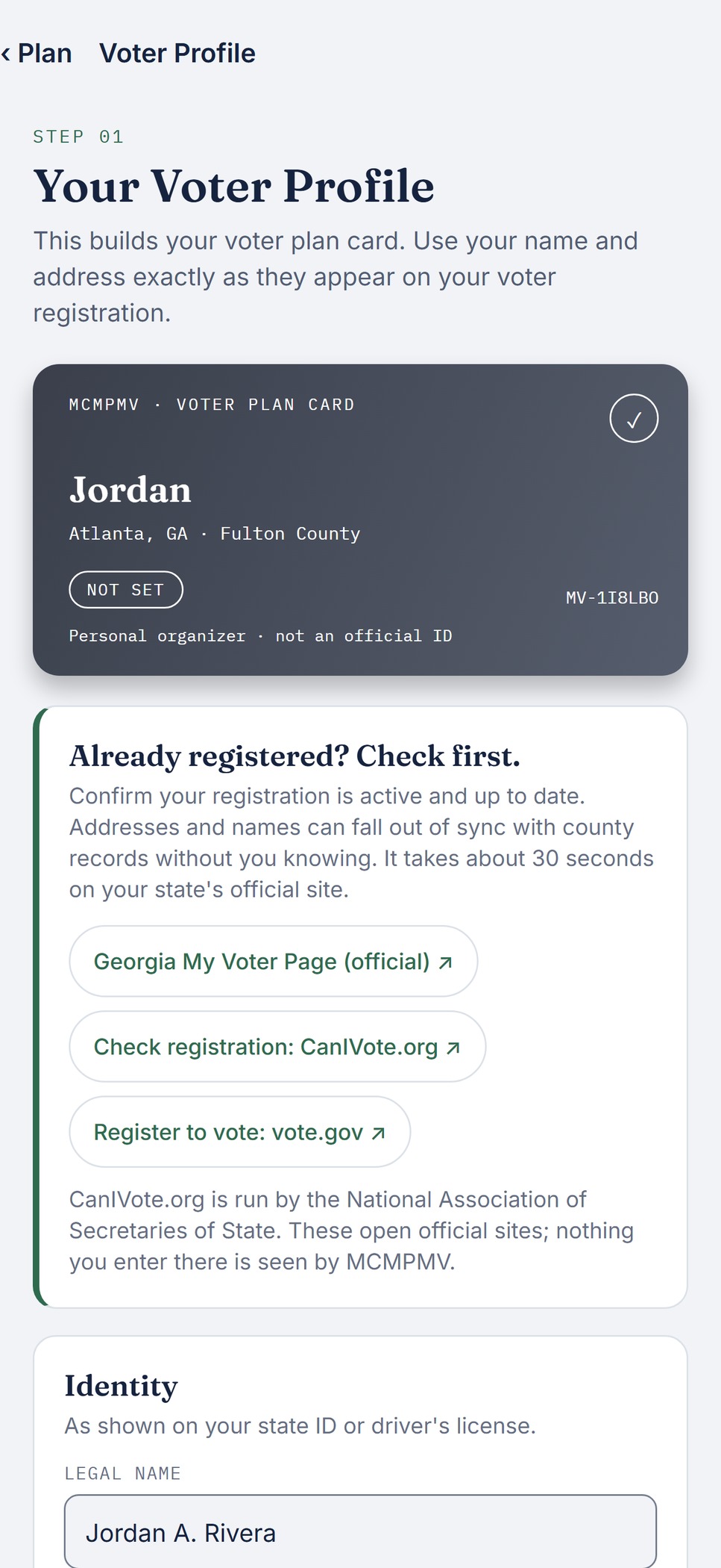 Build your voter plan, no account needed