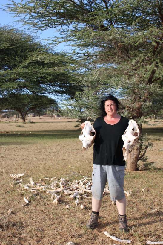 Dr. Scharff with Camel Bones Near Kalacha, Kenya