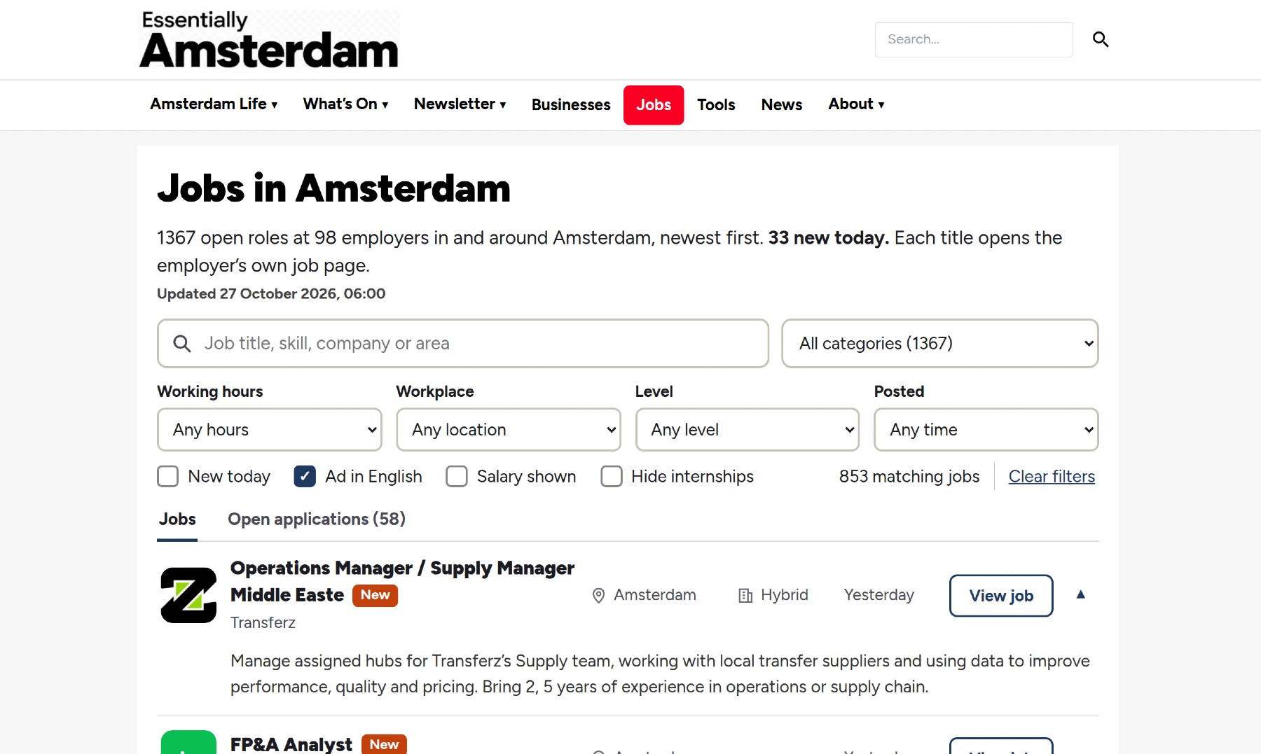 Essentially Amsterdam Job Radar Screenshot